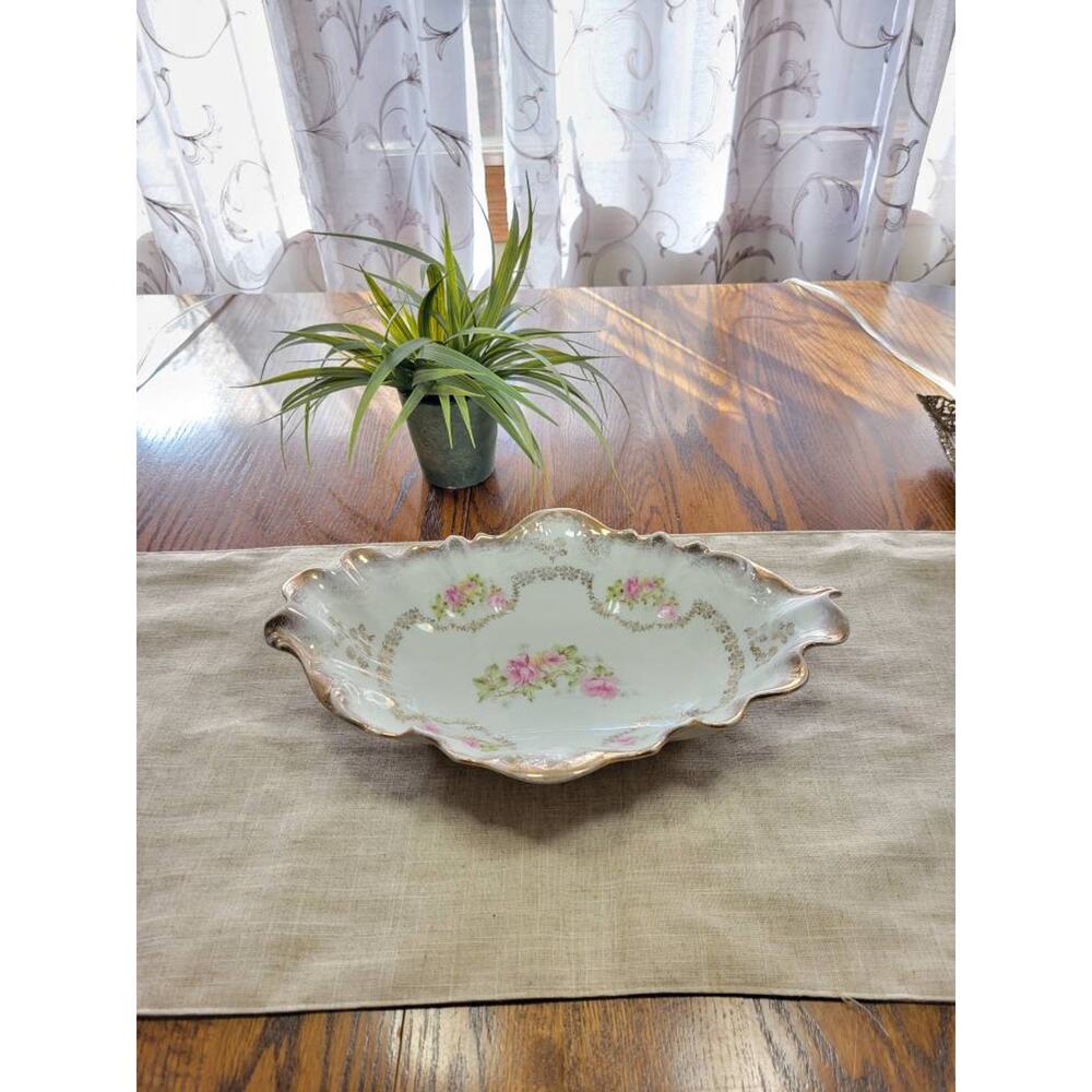 Antique Germany Oval Scalloped Bowl, CT Carl Tielsch, Centerpiece Dish 13-3/4"
